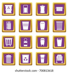 Garbage container icons set in purple color isolated vector illustration for web and any design