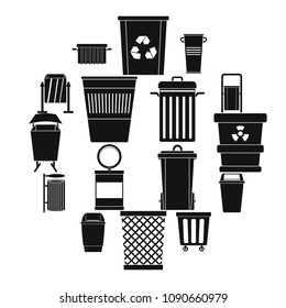 Garbage container icons set. Simple illustration of 16 garbage container vector icons for web