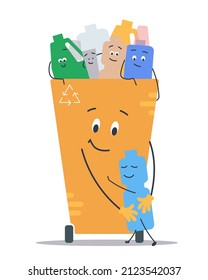 Garbage container with plastic waste. Waste sorting problem. Flat vector illustration. Eps10.