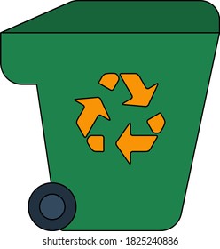 Garbage Container With Recycle Sign Icon. Outline With Color Fill Design. Vector Illustration.