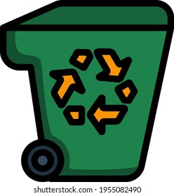 Garbage Container With Recycle Sign Icon. Editable Bold Outline With Color Fill Design. Vector Illustration.