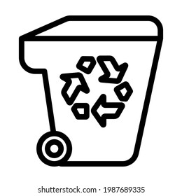 Garbage Container With Recycle Sign Icon. Editable Bold Outline Design. Vector Illustration.