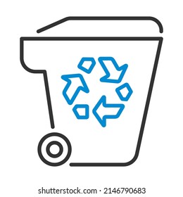 Garbage Container With Recycle Sign Icon. Editable Bold Outline With Color Fill Design. Vector Illustration.