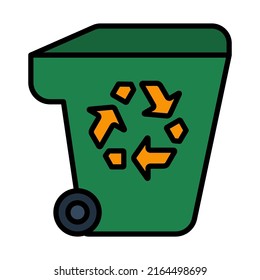 Garbage Container With Recycle Sign Icon. Editable Bold Outline With Color Fill Design. Vector Illustration.