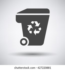 Garbage container recycle sign icon on gray background with round shadow. Vector illustration.
