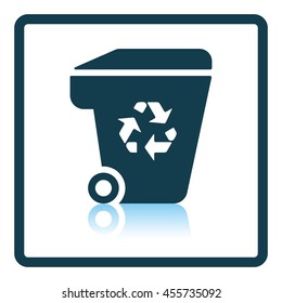 Garbage container with recycle sign icon. Shadow reflection design. Vector illustration.