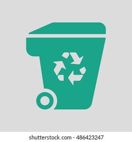 Garbage container recycle sign icon. Gray background with green. Vector illustration.