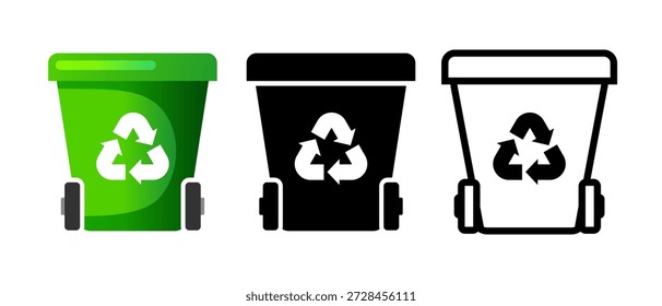 Garbage container. Recycling bins. Vector icon set.