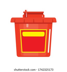 Garbage container. Red bin. Dangerous goods. Radioactive element. Harmful waste