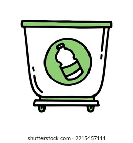 Garbage Container Under Plastic. Recycling. Separation Of Garbage. Co2 Concept Of Climate Change. Vector Doodle