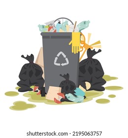 Garbage containers and bin bags full of trash.Vector illustration.