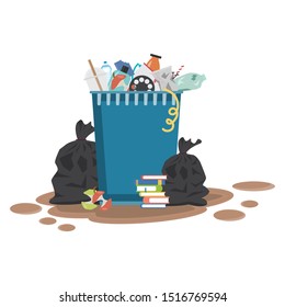 Garbage containers full of trash.Vector illustration.