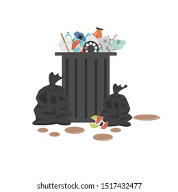 Garbage containers full of trash.Vector illustration.