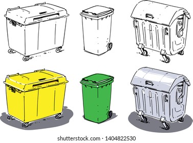 Garbage containers. Hand drawn illustration.