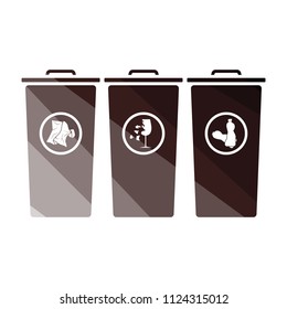Garbage containers with separated trash icon. Flat color design. Vector illustration.