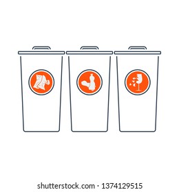 Garbage Containers With Separated Trash Icon. Thin Line With Red Fill Design. Vector Illustration.