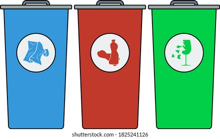 Garbage Containers With Separated Trash Icon. Outline With Color Fill Design. Vector Illustration.