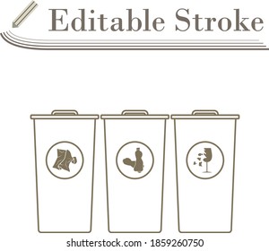 Garbage Containers With Separated Trash Icon. Editable Stroke Simple Design. Vector Illustration.