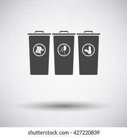 Garbage containers with separated trash icon on gray background round shadow. Vector illustration.