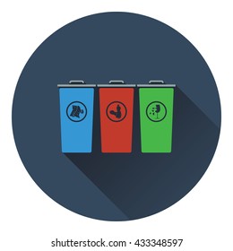 Garbage containers with separated trash icon. Flat design. Vector illustration.