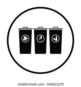 Garbage containers with separated trash icon. Thin circle design. Vector illustration.