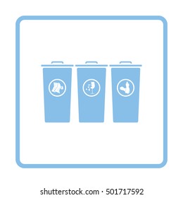 Garbage containers with separated trash icon. Blue frame design. Vector illustration.