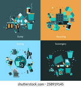 Garbage design concept set with dump recycling sorting scavengery flat icons isolated vector illustration