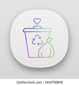 Garbage disposal app icon. Waste management program. Help sorting litter. Social activity for trash collection. UI/UX user interface. Web or mobile applications. Vector isolated illustrations