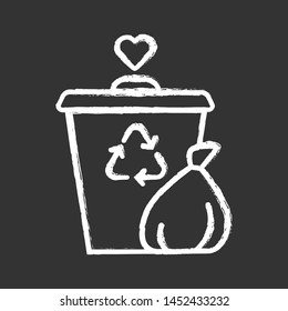 Garbage disposal chalk icon. Waste management volunteer program. Help sorting litter. Social activity for trash collection. Recycling and composting services. Isolated vector chalkboard illustration