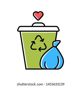 Garbage disposal color icon. Waste management volunteer program. Help sorting litter. Social activity for trash collection. Recycling and composting services. Isolated vector illustration