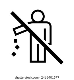 Eliminación de basura, No tirar basura, Mantener limpio, Etiqueta engomada del icono de la prohibición para los lugares del área, Aislado sobre fondo blanco, Ilustración vectorial de diseño plano