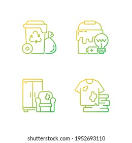 Garbage disposal gradient linear vector icons set. Residential waste collection. Solid materials. Bulky refuse. Thin line contour symbols bundle. Isolated vector outline illustrations collection