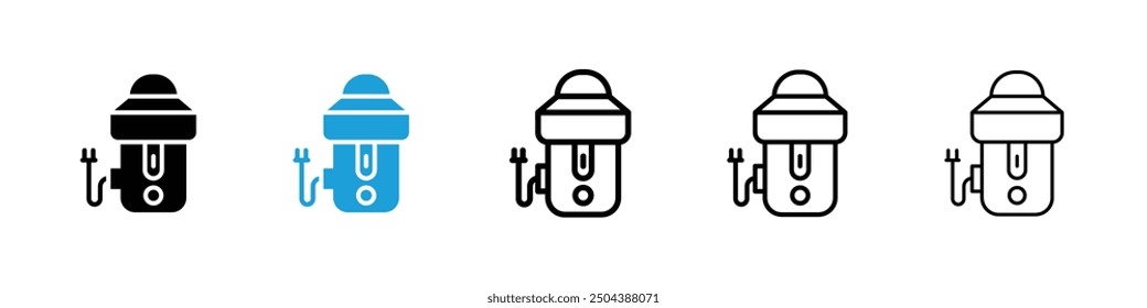 Garbage disposal icon in black and blue colors