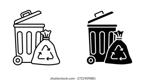 Icono de eliminación de basura. Línea con trazo editable y plano para el Web