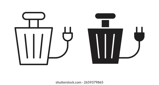Garbage disposal icon set, line and black glyph style for food app website.