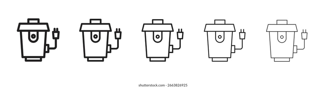 Garbage disposal icon in thin to bold stroke versions on white background