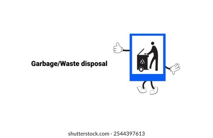 Ilustración vectorial gráfica de letrero de eliminación de basura con personajes de dibujos animados. El Diseño gráfico es adecuado para la educación de los niños, libros de cuentos o materiales de seguridad vial. Ilustración vectorial