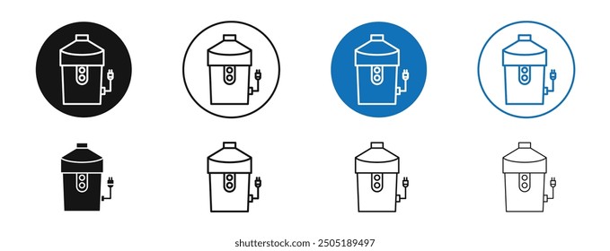 Garbage disposal vector icon in black and blue colors