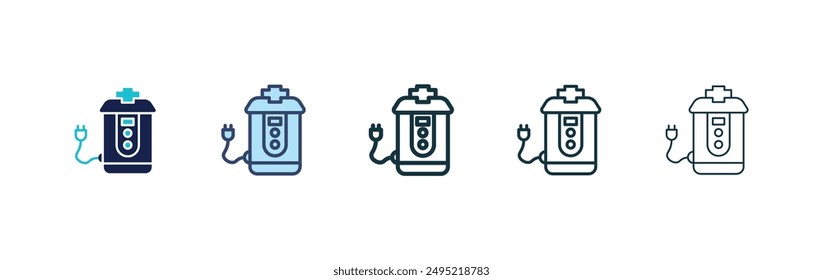 Garbage disposal vector icon set black filled and outlined style.