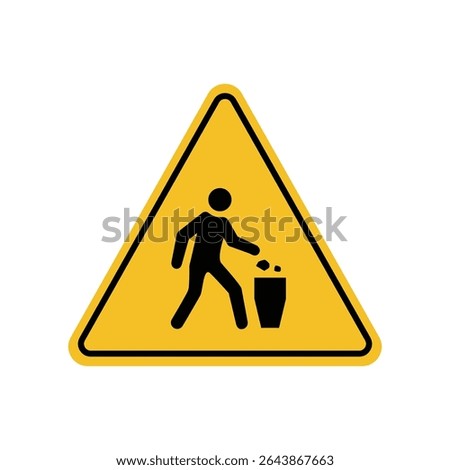 Garbage disposal warning sign on yellow triangle board. Emergency sign Suitable for posters and web icons	
