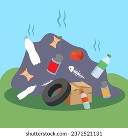 Garbage dump flat design concept. Vector illustration of garbage dump.