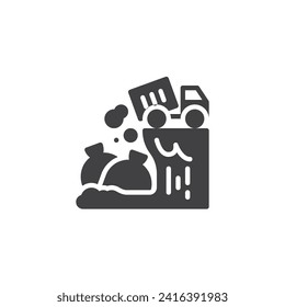 Garbage dump truck vector icon. filled flat sign for mobile concept and web design. Landfill Site glyph icon. Symbol, logo illustration. Vector graphics