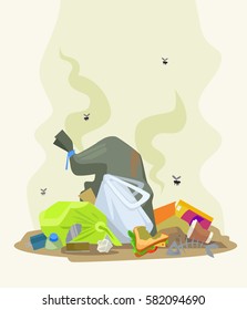 Garbage dump. Vector flat cartoon illustration