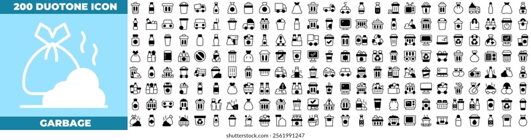 Garbage Duotone Editable Icons set. Vector illustration in modern thin duotone style of garbage icons: trash, bin, waste, etc