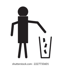 Garbage element silhouette of a man throwing garbage into the basket on a white background. Eps10 Vector Illustration
