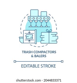 Icono de concepto de fábrica de basura. Procesamiento de basura, equipo de compresión. Ilustración de la idea abstracta del reciclado de residuos en línea delgada. Dibujo de color de contorno aislado del vector. Trazo editable