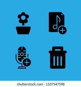 garbage, flower, music file and microphone icons vector in sample icon set for web and graphic design