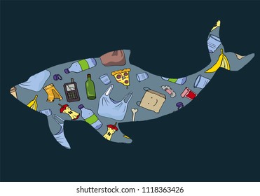 Garbage in the form of a whale.