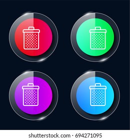 Garbage four color glass button ui ux icon. Glossy app icon logo vector