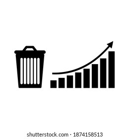 Garbage and graph up, black on white background, sign for design, vector illustration